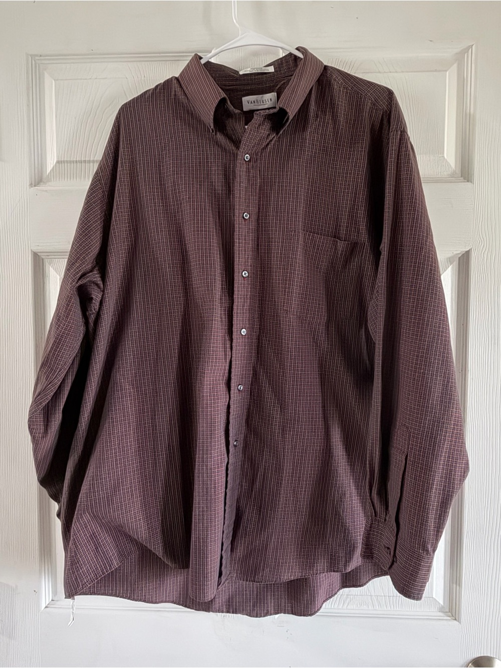 Van Heusen Men's Button-Down Shirt in Deep Burgundy Plaid